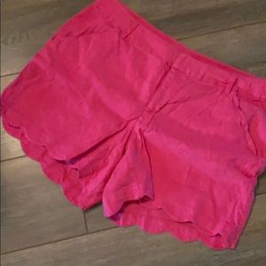 Hot pink scalloped linen shorts